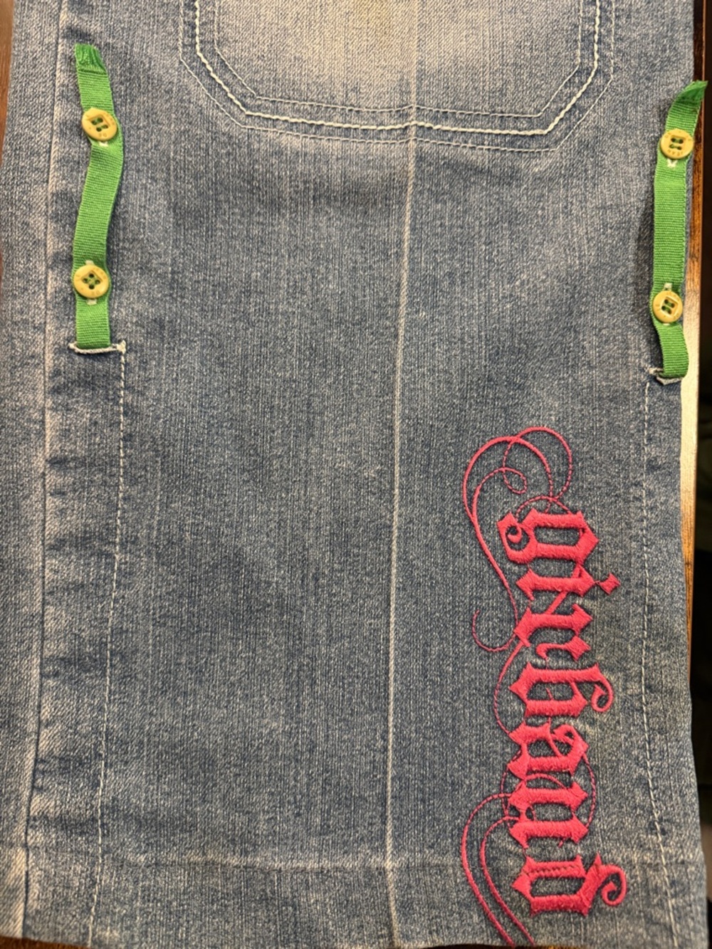 Dell Light Blue Relaxed Cargo Jeans with Green Zipper Accents - Picture 3 of 7